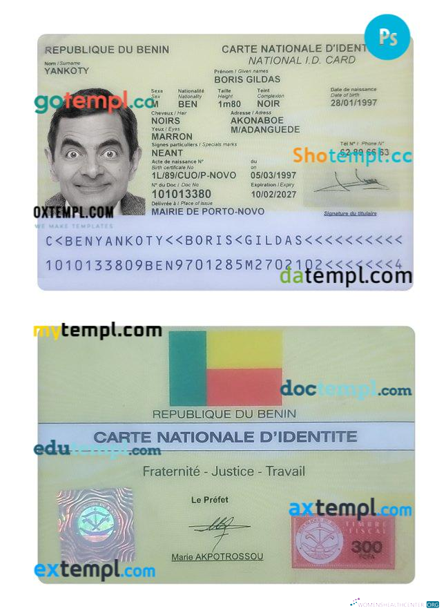 Download Benin ID card Photoshop template